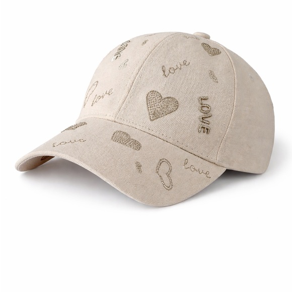 Accessories - Beige 'Love' Embellished Baseball Cap